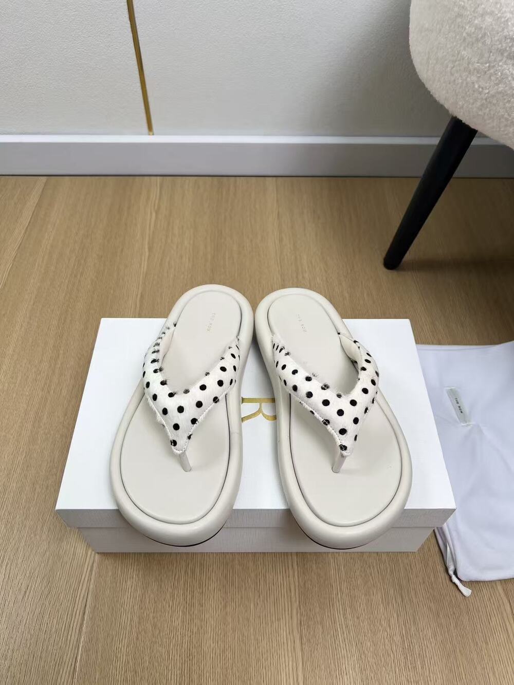 The Row Cream Chain Embellished Flat Slide Sandals Designer Luxury Slides